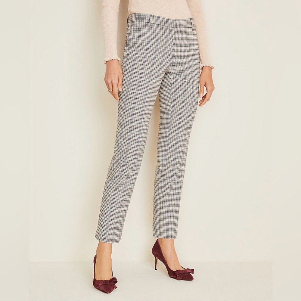 ANN TAYLOR Eva Ankle Pant in Plaid, Gingham, Houndstooth Print Trousers Tapered